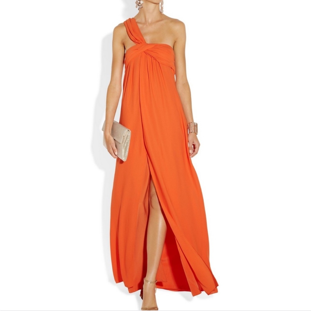 Halston Heritage One-Shoulder Maxi Dress in Bright Orange